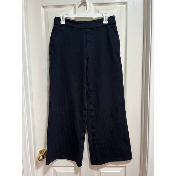 Spanx Wide Leg High Waist Ponte Navy Pin Stripe Career Office Work Pants Medium - Picture 3 of 15